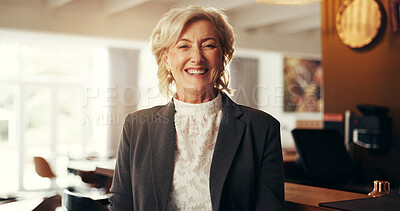 Buy stock photo Portrait, business and woman in office, smile and accounting specialist with confidence. Face, mature person and corporate professional with financial company, pride and career ambition with success