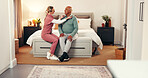 Nurse, support and clothes with old man in bedroom for dressing, advice and help. Getting ready, morning routine and healthcare with caregiver and patient in nursing home for retirement and trust