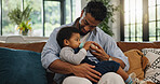 Home, father and baby with bottle, love and bonding together with nap time, wellness and smile. Toddler, parent and dad with infant, child development and feeding with nutrition, growth and family