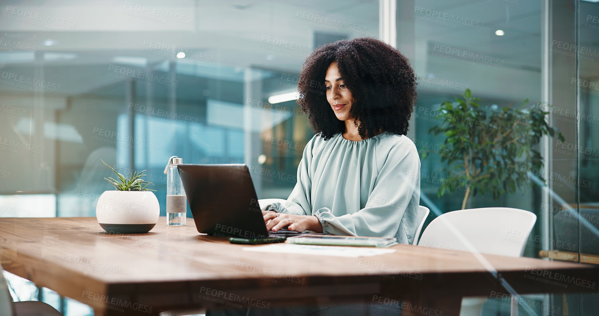Buy stock photo Laptop, finance and business woman in office for online proposal, budget report and risk assessment. Professional, financial consultant and person on computer for tax review, research and planning