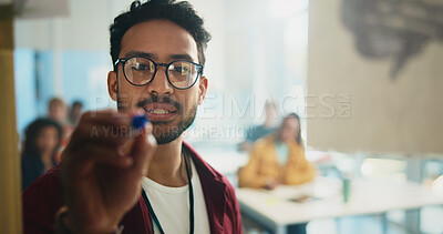 Buy stock photo Students, lecturer and writing on board in lesson for education, learning revision and curriculum. University, people and discussion in lecture for exam preparation, assignment solution and knowledge