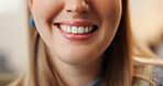 Smile, dental and mouth with closeup of woman for oral hygiene, teeth whitening and pride. Orthodontics results, cleaning and gum care with person for cosmetic dentistry, veneer treatment and health