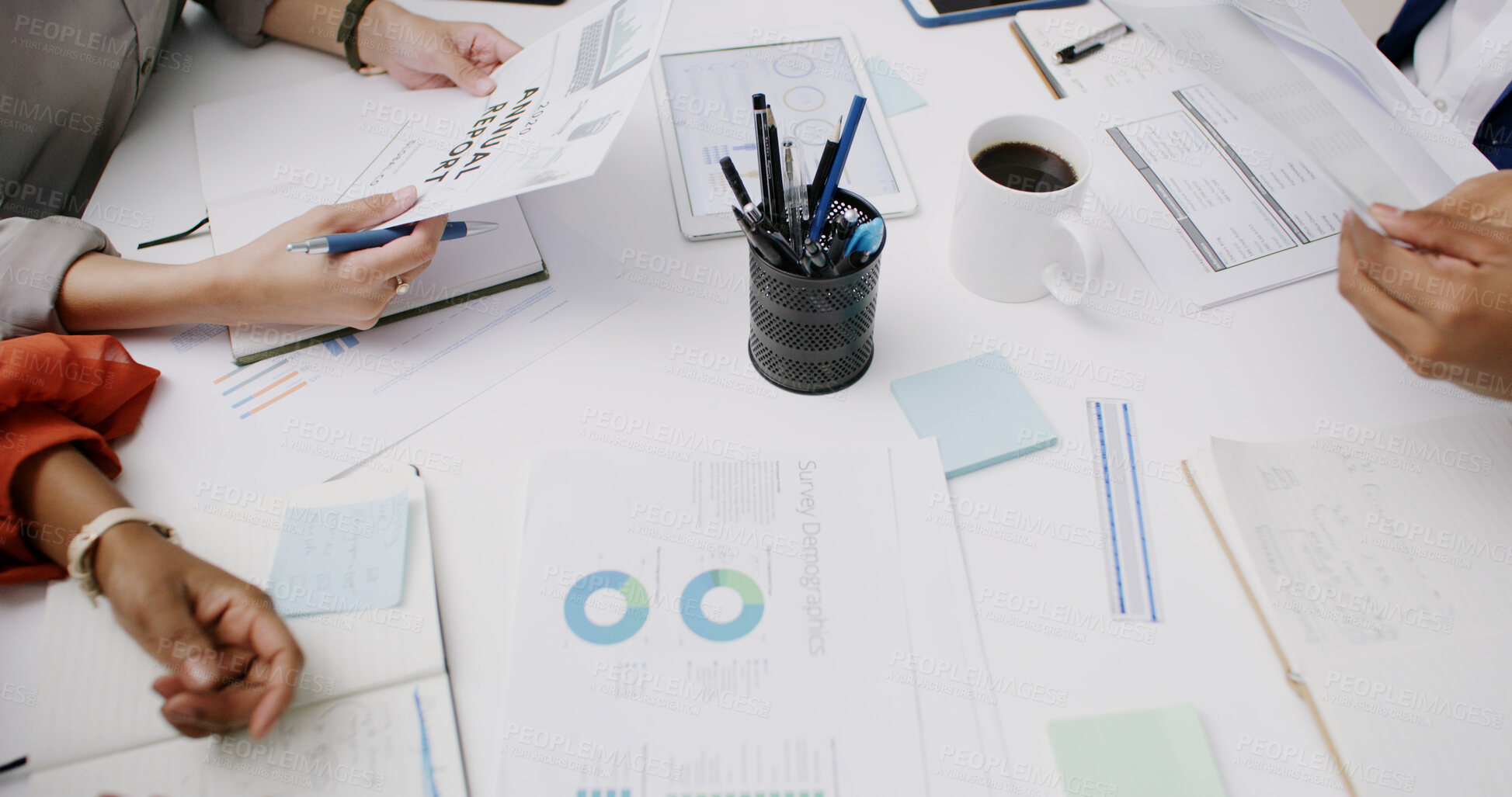 Buy stock photo Documents, analytics or hands of business people for charts, teamwork or investment growth. Graphs data, meeting or financial analyst with paper for economic performance, research or audit review 