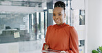 Confident, portrait or black woman on tablet for accounting online, economy news or finance. Accountant, smile or African financial advisor with technology for revenue, research and investment update