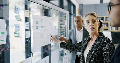 Buy stock photo Documents, pointing and manager with business people in meeting for research, data chart and sales projections. Investment graph, planning and account portfolio with employees and CEO for proposal