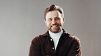 Smile, professional and portrait of businessman in studio with confidence for career development. Happy, male person and creative director from Italy with pride for job growth by gray background.