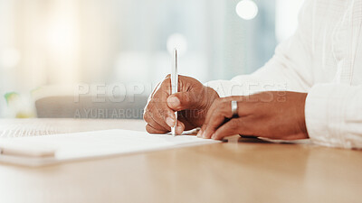 Buy stock photo Sign, documents and hands of business woman in office for deal, contract and agreement. Corporate, onboarding and workers with signature on paperwork for company form, partnership and application