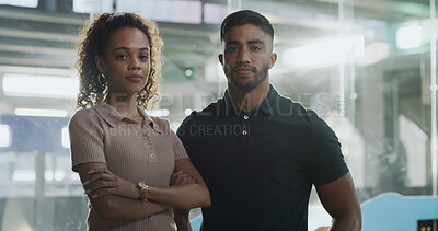 Buy stock photo Animal shelter, team and portrait of people for volunteer work, charity and welfare service. Adoption center, sanctuary and confident man and woman with crossed arms for rescue, foster care and help