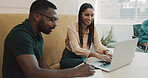 Business people, laptop and teamwork in office for feedback, training and problem solving. Administration, manager and writing notes in agency for help, advice and assistance with learning software
