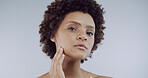 Skincare, health and portrait of woman in studio with natural, beauty and facial glow with confidence. Cosmetic, wellness and face of female person from Brazil with dermatology by white background.