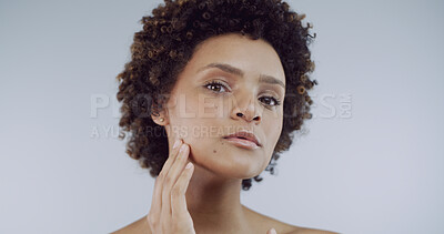 Buy stock photo Skincare, health and portrait of woman in studio with natural, beauty and facial glow with confidence. Cosmetic, wellness and face of female person from Brazil with dermatology by white background.