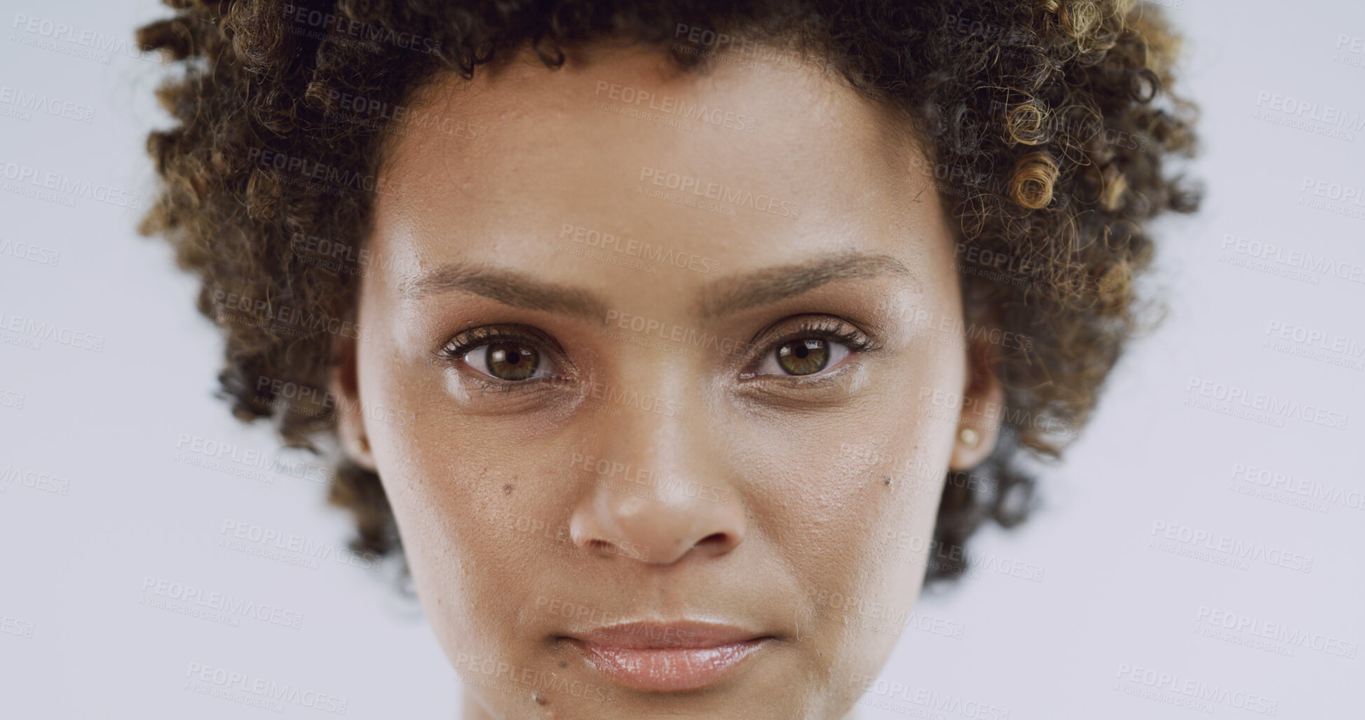 Buy stock photo Portrait, woman and skincare for glow, aesthetic and wellness on studio background. African model, person and face with cosmetic shine, satisfaction and dermatology treatment for natural beauty