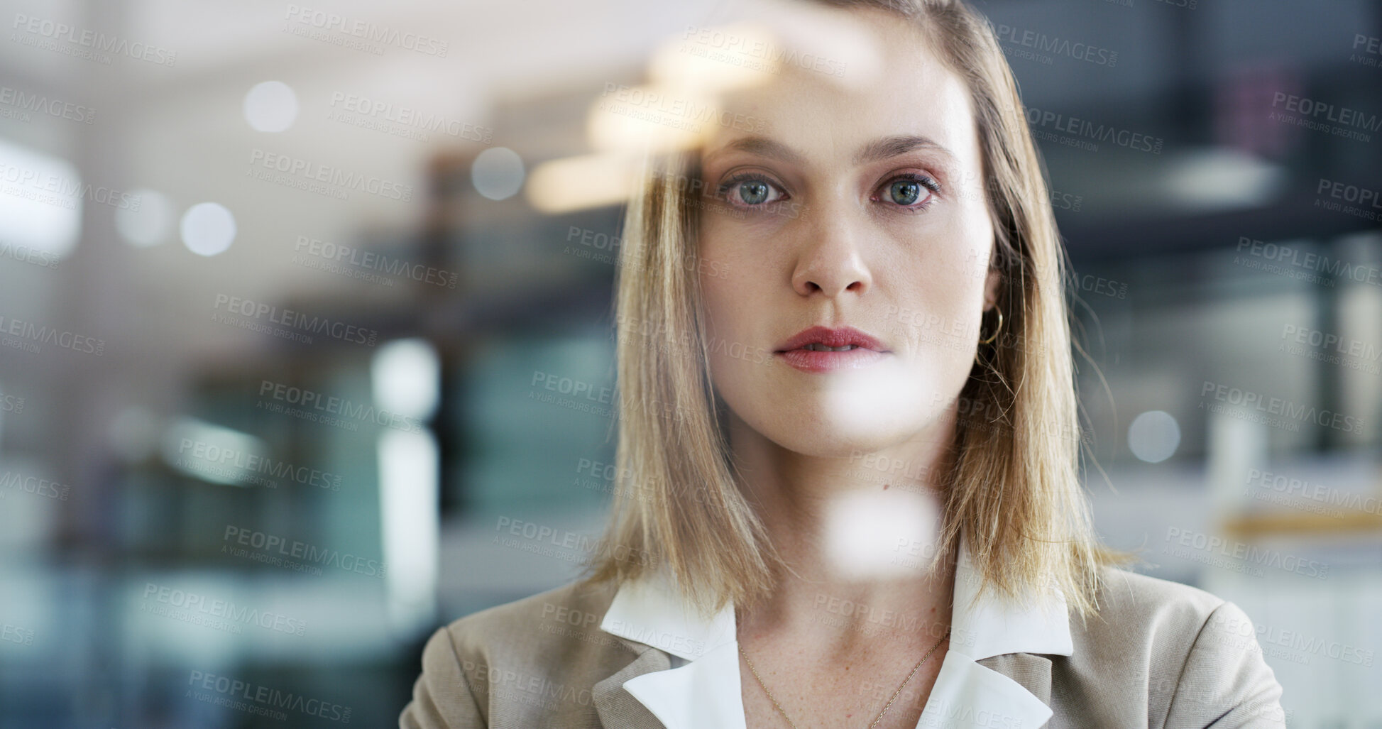 Buy stock photo Portrait, serious and business woman with career ambition as compliance officer. Confidence, professional worker and pride in workplace with policy development coordinator with bokeh in office in USA