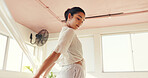 Balance beam, ballet and talent up with woman in dance studio for practice or rehearsal. Artistic, concentration and skill with ballerina or dancer in class for creative expression or preparation