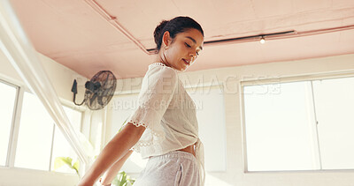 Buy stock photo Academy, ballet and talent with woman in dance studio for practice or rehearsal. Artistic, concentration and skill with ballerina or dancer person in class for creative expression or preparation