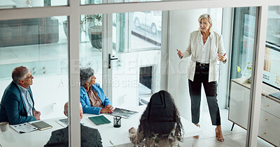 Buy stock photo Presentation, workshop and mentor with business people in office for discussion, planning and project management. Corporate, teamwork and speaker with seminar for brainstorming, strategy and meeting