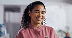 Woman, nurse and portrait in hospital with smile, confidence and community service. Healthcare, African person and medical intern in clinic for career development, pride and opportunity in Senegal
