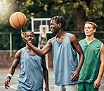 Team, basketball and sports court training young men for fitness, workout and exercise together at game. Healthy, active and sports Athlete people collaboration, teamwork and motivation for fun match