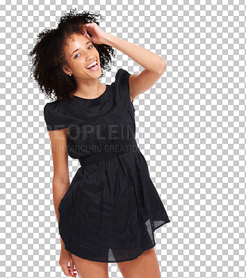 Buy stock photo Fashion, beauty and portrait of a female with stylish, casual and designer brand clothes. Style, young and female model with chic, trendy and cute dress outfit isolated by transparent png background.