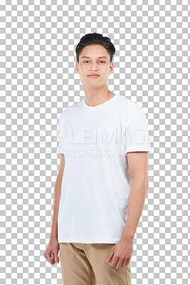 Buy stock photo Portrait, fashion and asian guy with casual, trendy and confidence on isolated, transparent or png background. Face, pose and stylish gen z male person confident or cool, attitude and edgy aesthetic