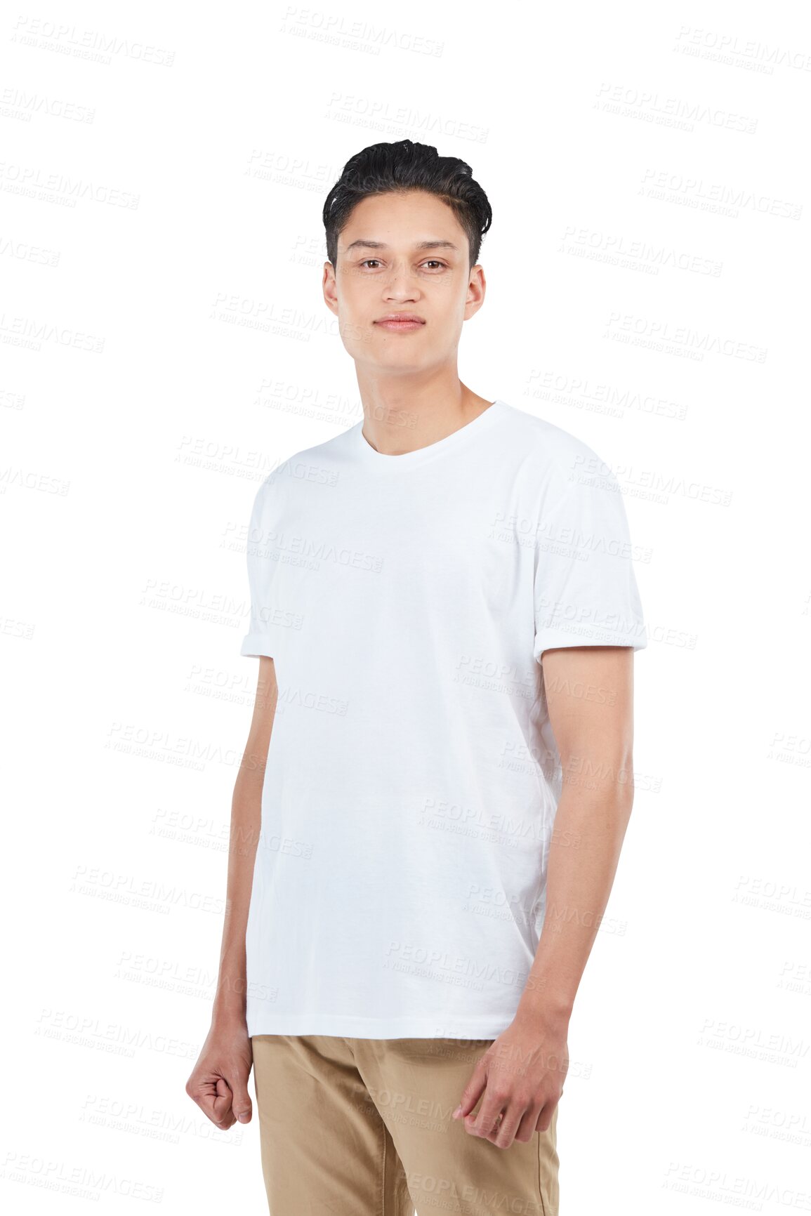 Buy stock photo Portrait, fashion and asian guy with casual, trendy and confidence on isolated, transparent or png background. Face, pose and stylish gen z male person confident or cool, attitude and edgy aesthetic
