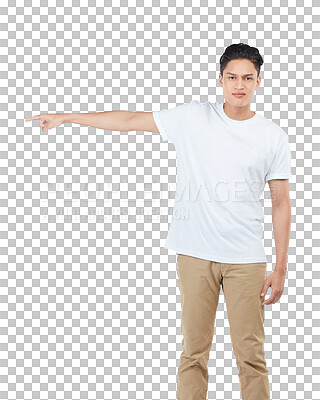 Buy stock photo Asian, portrait and man with isolated and transparent is angry for a commercial with marketing. Young male, and decision with png background for notification with a target to show people the goal.