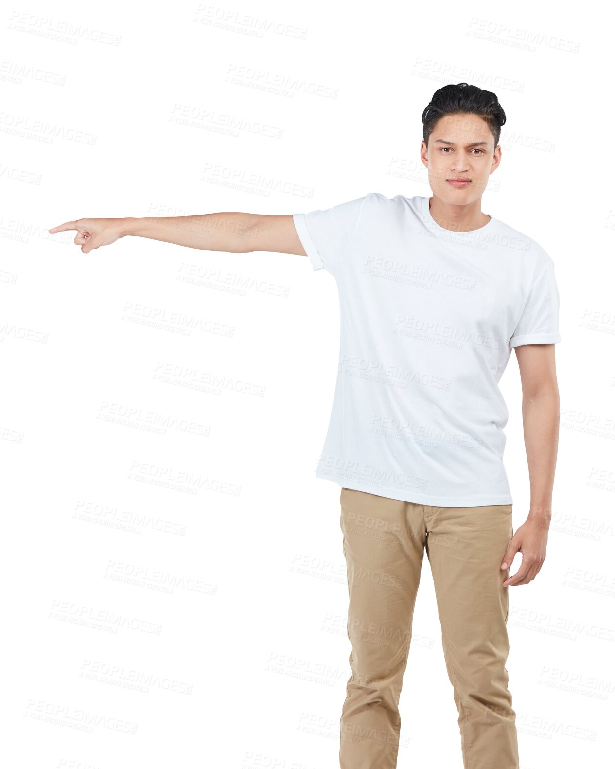 Buy stock photo Asian, portrait and man with isolated and transparent is angry for a commercial with marketing. Young male, and decision with png background for notification with a target to show people the goal.