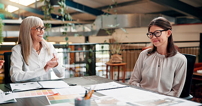 Buy stock photo Happy, meeting and business people with applause in office for success, promotion and congratulations. Creative agency, company and workers celebrate for project achievement, well done or recognition