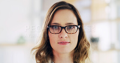 Buy stock photo Optometry, vision and portrait of woman with glasses for new frame, prescription lenses or eye care. Health, space and person with spectacles, eyewear and improve eyesight in optical store or clinic