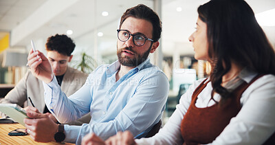 Buy stock photo Discussion, team and planning with business people in office for budget review, meeting and account report. Proposal, collaboration and portfolio project with employees in agency for funding pitch