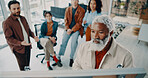 Man, presentation and board at startup in office meeting with team, planning or notes at media company. Mature person, above and checklist for project management, solution or group at creative agency