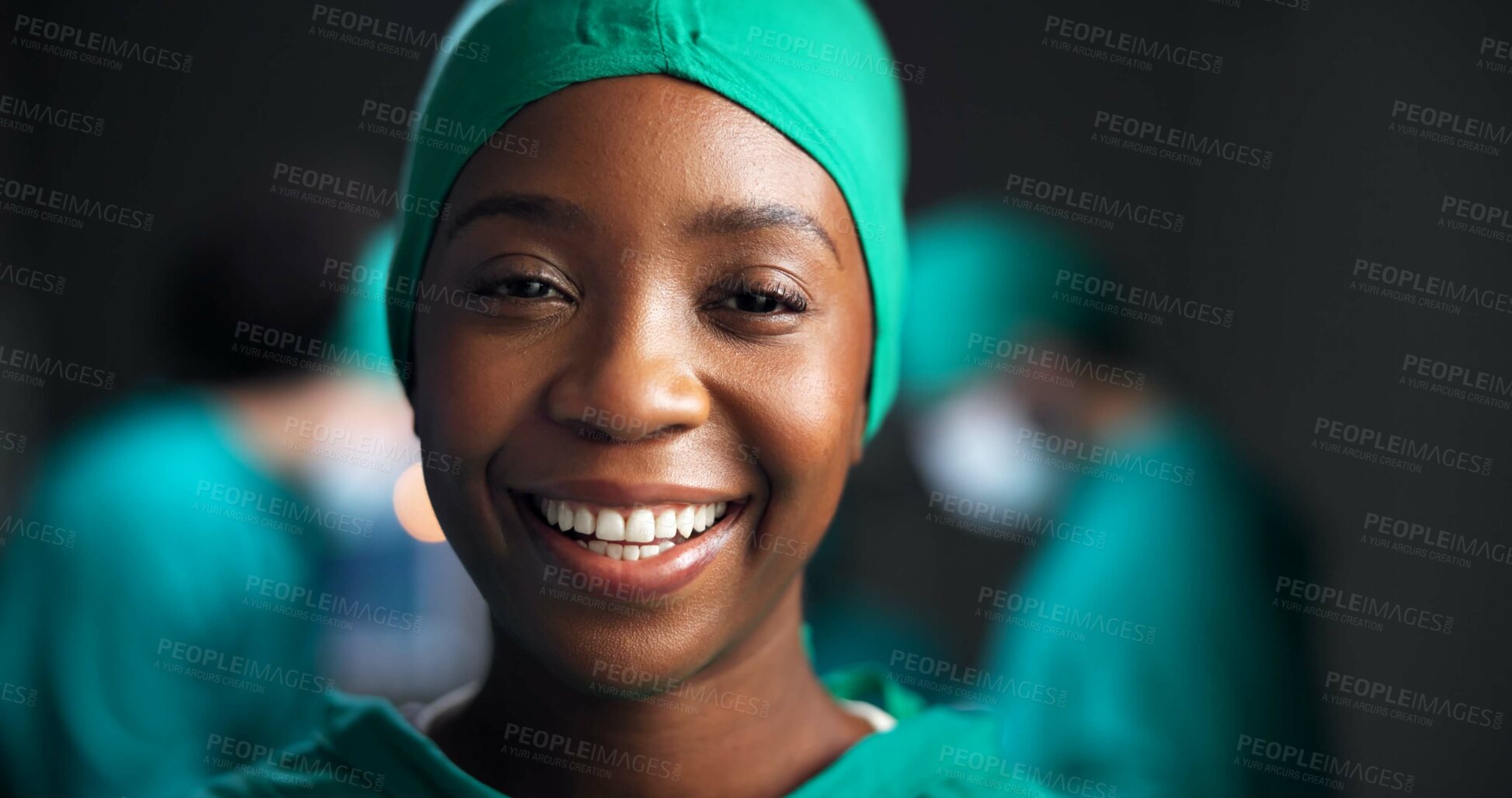 Buy stock photo Portrait, surgeon and happy woman in emergency room for medical career, wellness and about us. Face, healthcare professional and doctor with confidence, surgery expert and physician in hospital