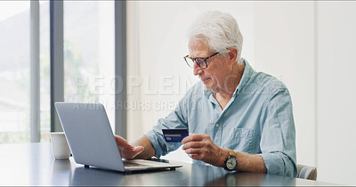 Buy stock photo Credit card, laptop and businessman in office with online shopping, ecommerce and purchase. Computer, bank account and mature male financial manager with investment on website for finance growth.