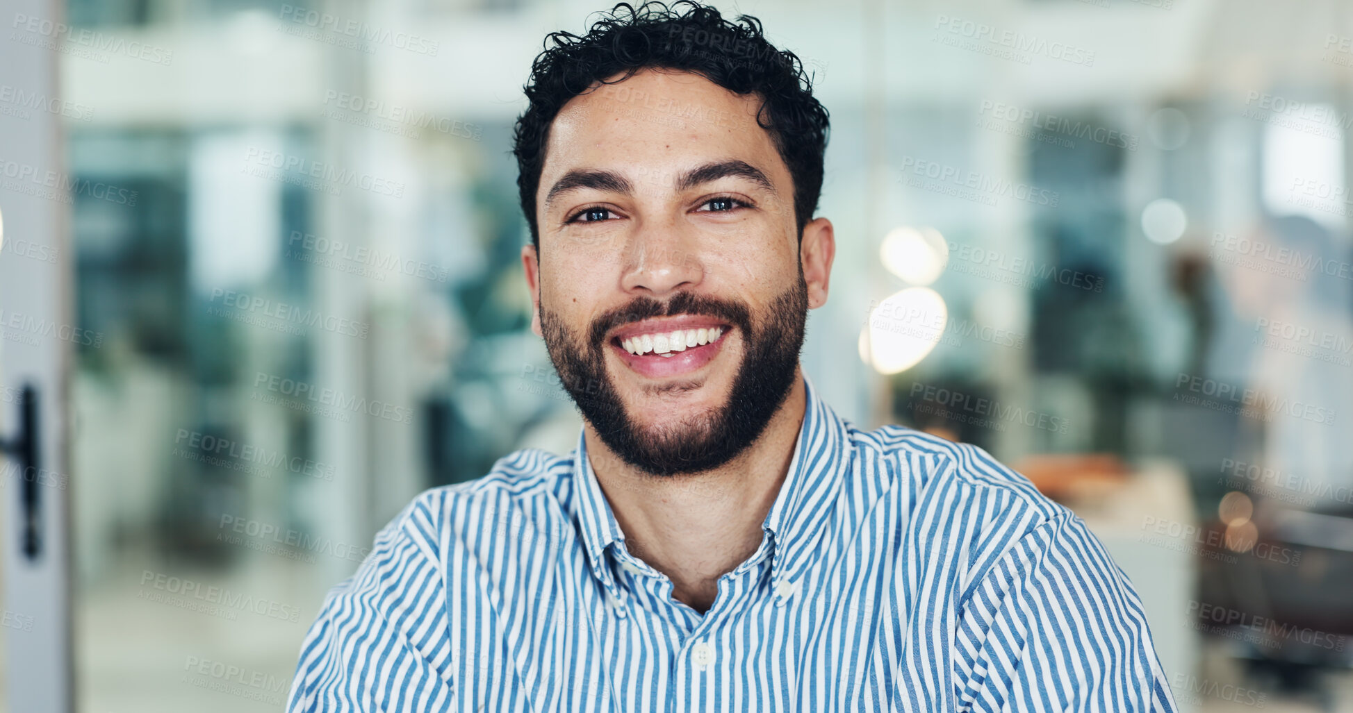 Buy stock photo Portrait, business and man with smile in office for career pride, about us and accountant. Happy, male person and confident with ambition, financial consultant and experience for asset management
