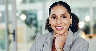 Buy stock photo Portrait, corporate and woman with smile in office for career pride, about us and accountant. Happy, female person and confident with ambition, financial consultant and asset management of investment
