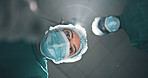 Below, doctors or people in clinic, portrait or surgical mask with emergency room. Pov, group or employees with safety, healthcare or medical service with face cover, procedure or hospital compliance