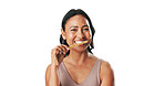 Mature woman, brushing teeth and happy in studio portrait, hygiene and mockup space on white background. Person, bamboo toothbrush and smile with sustainability, product and oral wellness in Mexico