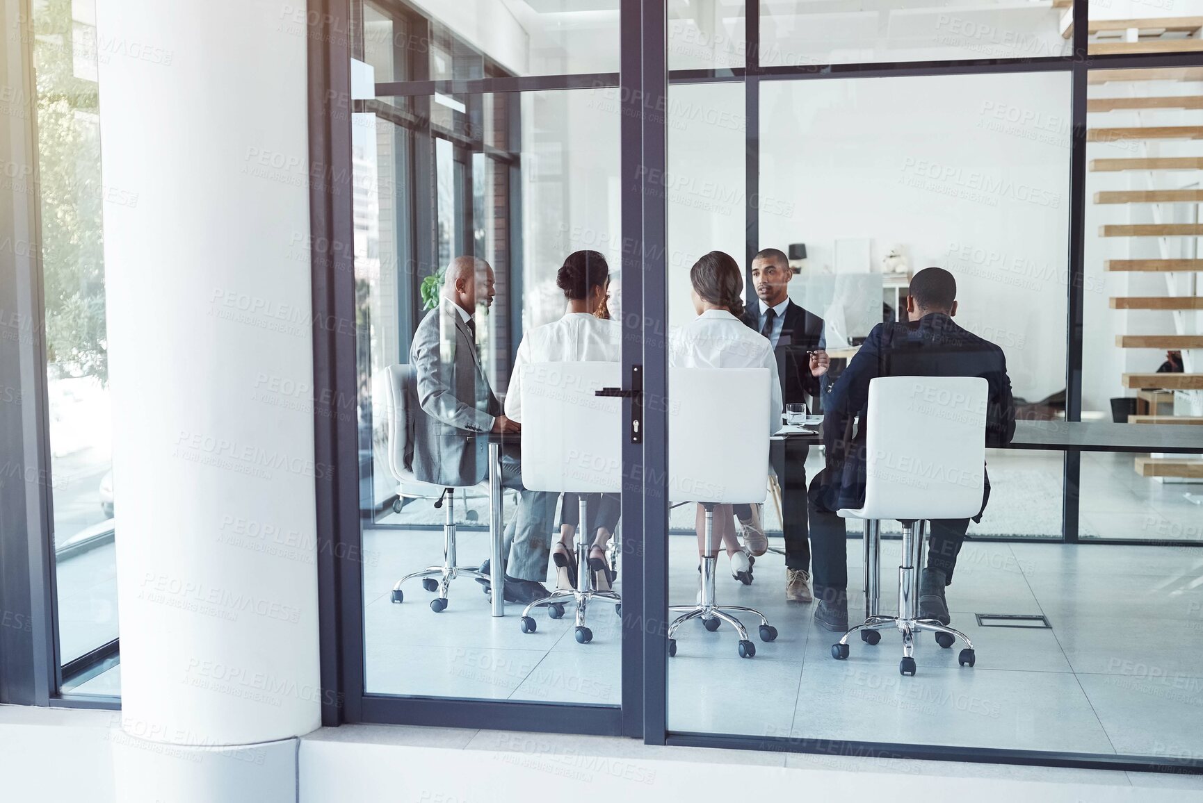 Buy stock photo Teamwork, project management and meeting with business people in office for planning, review and brainstorming. Corporate, collaboration and strategy with group of employees in boardroom for idea