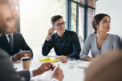 Buy stock photo Planning, data analysis or business people for business meeting, invest strategy or company finance investment. Collaboration, thinking or teamwork on tax data analytics or global financial network

