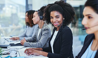 Buy stock photo Portrait of a young woman working in a call centre