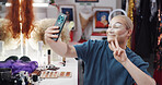 Person, selfie and drag artist in dressing room with application for performance, cabaret or show. Talent, beauty and lgbt performer at club with cosmetics, ready and prepare for concert at theater