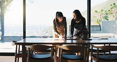 Buy stock photo Meeting, planning and teamwork with business people in office for realtor listing, discussion and research. Property developer, project manager and collaboration with employees for update feedback