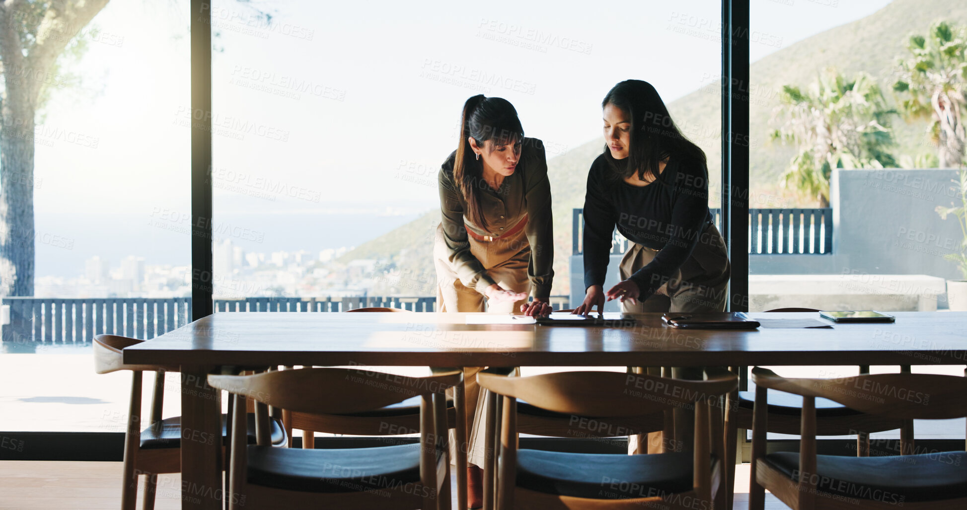 Buy stock photo Meeting, planning and teamwork with business people in office for realtor listing, discussion and research. Property developer, project manager and collaboration with employees for update feedback