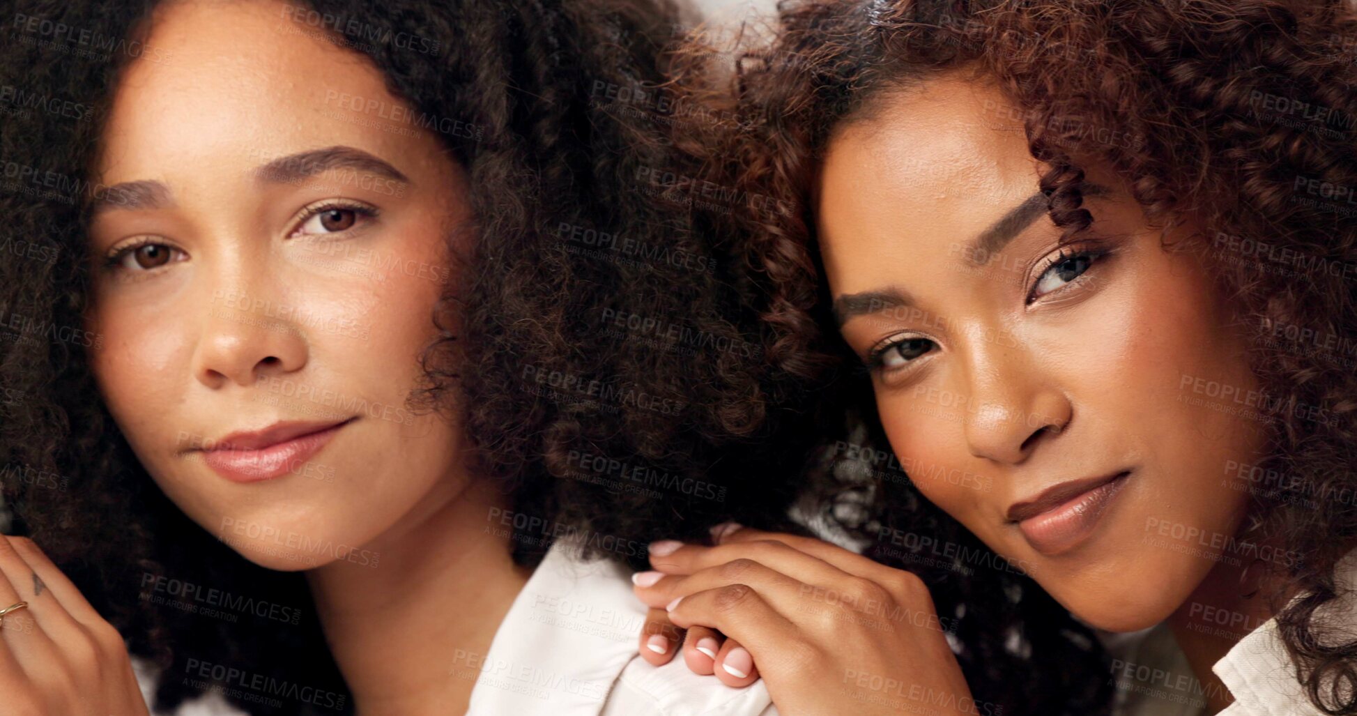 Buy stock photo Portrait, cosmetics and women in studio, beauty and wellness with shine, healthy skin and treatment. Makeup, foundation and people with glow, dermatology or grooming with aesthetic, pride or texture