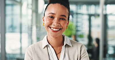 Buy stock photo Portrait, financial advisor or happy woman in office for career development, pride or about us. Investment management, professional or corporate consultant with confidence, workplace or opportunity