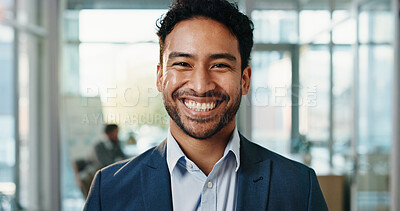 Buy stock photo Smile, creative and portrait of business man in office for about us, confidence and brand manager. Professional, pride and campaign opportunity with male person in marketing agency for startup