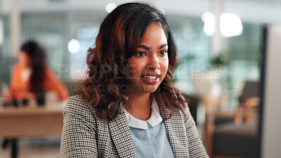 Buy stock photo Business, reading or woman in office with computer, admin task or schedule update for stakeholder meeting. Bokeh, review or secretary in agency with tech, calendar preparation or client chat on email
