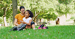 Rollerskate, hobby and mother with daughter in park for support, smile or skating game. Rollerblade, happiness and summer vacation with woman and child in nature for bonding, relax and family holiday