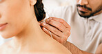 Neck, people and needles for acupuncture at spa for muscle tension, natural pain relief and healing. Closeup, woman and physical therapy with traditional medicine, joint inflammation and dry needling