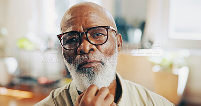 Buy stock photo Thinking, serious and face of barber in salon with confidence for cosmetology career with pride. Ideas, portrait and mature African male hairdresser with job development at beauty parlor in Nigeria.